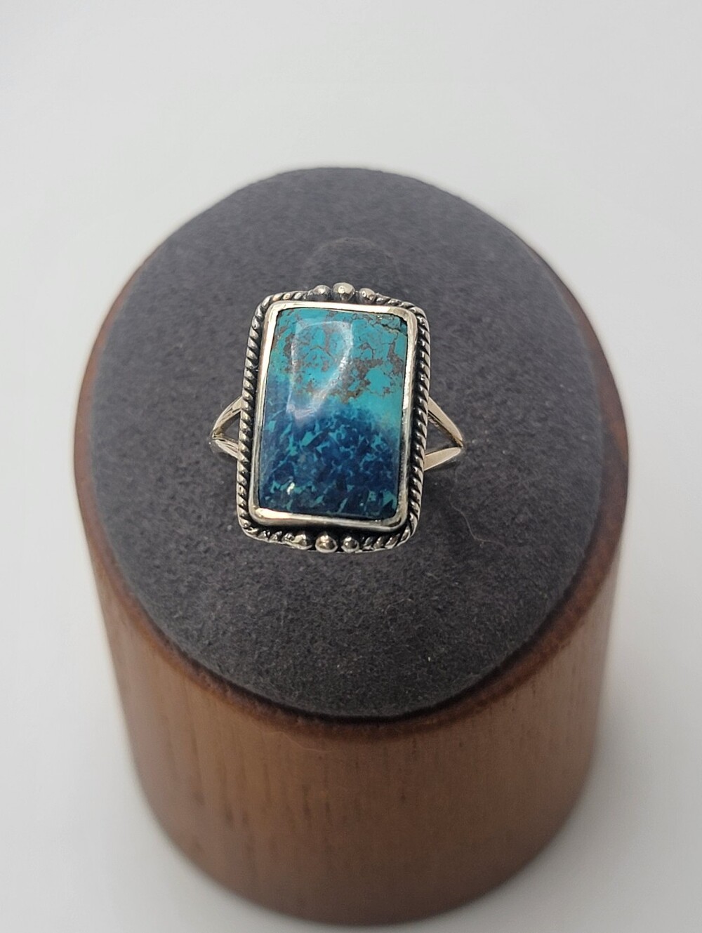 925 Sterling Silver Blue Shatuckite Rectangular Ring - Women's Jewelry Size 6